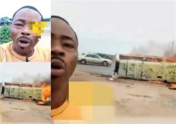 
Actor Okiki Oshin Narrowly Escapes Death As Vehicle Goes Up In Flames 